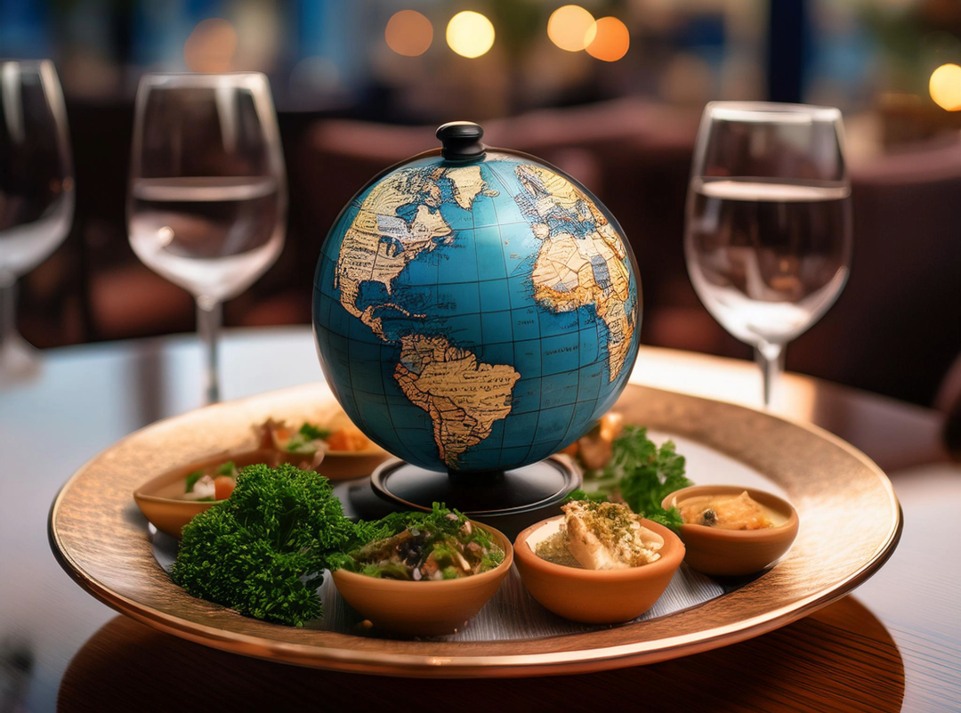 A globe on a plate in a restaurant