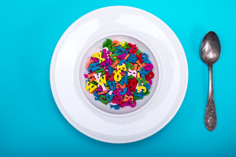 A bowl full of letters, representing "alphabet soup"